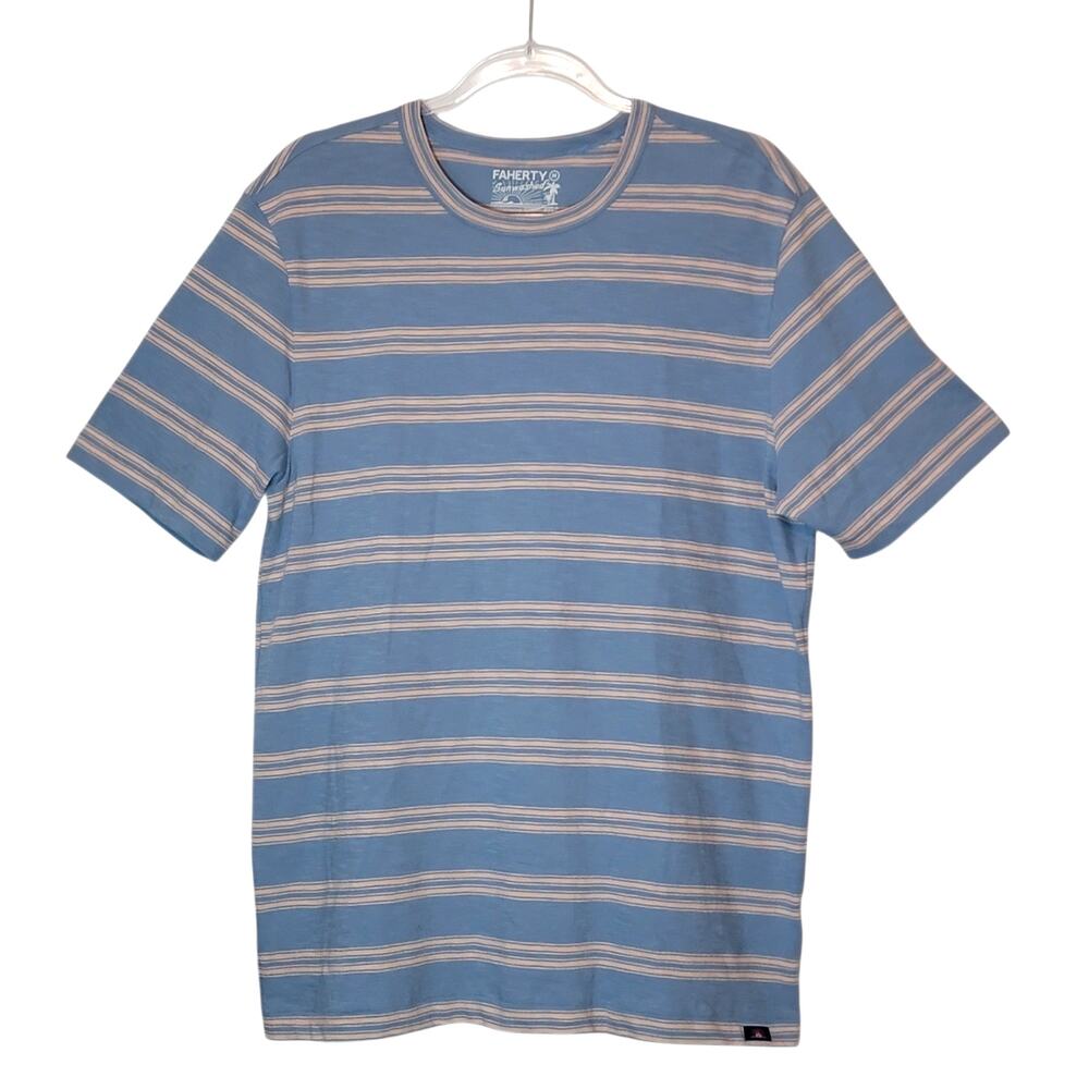 Faherty NWT Sunwashed Stripe T Shirt Coast Coral Blue Cotton Relaxed Fit M